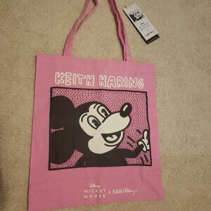 PRIMARK Keith Haring Mickey Mouse Tote Bag Pink Cotton Cloth Disney NEW w/ Tags
